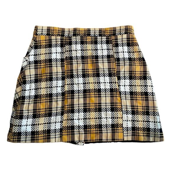 Maeve Anthropologie Clueless Mini Skirt Yellow Black White Tartan Plaid Knit Sz - Picture 5 of 11